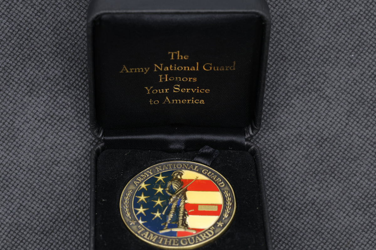 United States Army National Guard "I Am The Guard" Minuteman Challenge Coin with box