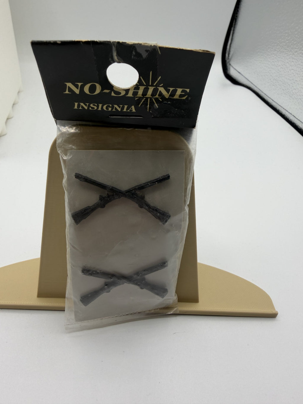 NOS U.S. Army Infantry Crossed Rifles Insignia Pair | Black No-Shine Finish | Sealed Package | Institute of Heraldry Certified
