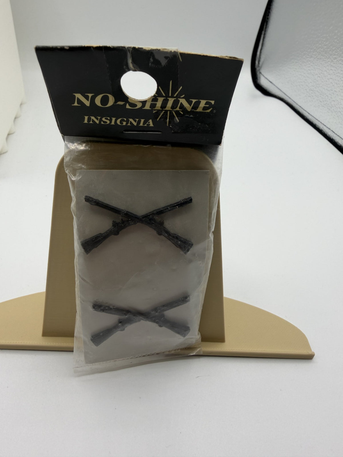 NOS U.S. Army Infantry Crossed Rifles Insignia Pair | Black No-Shine Finish | Sealed Package | Institute of Heraldry Certified