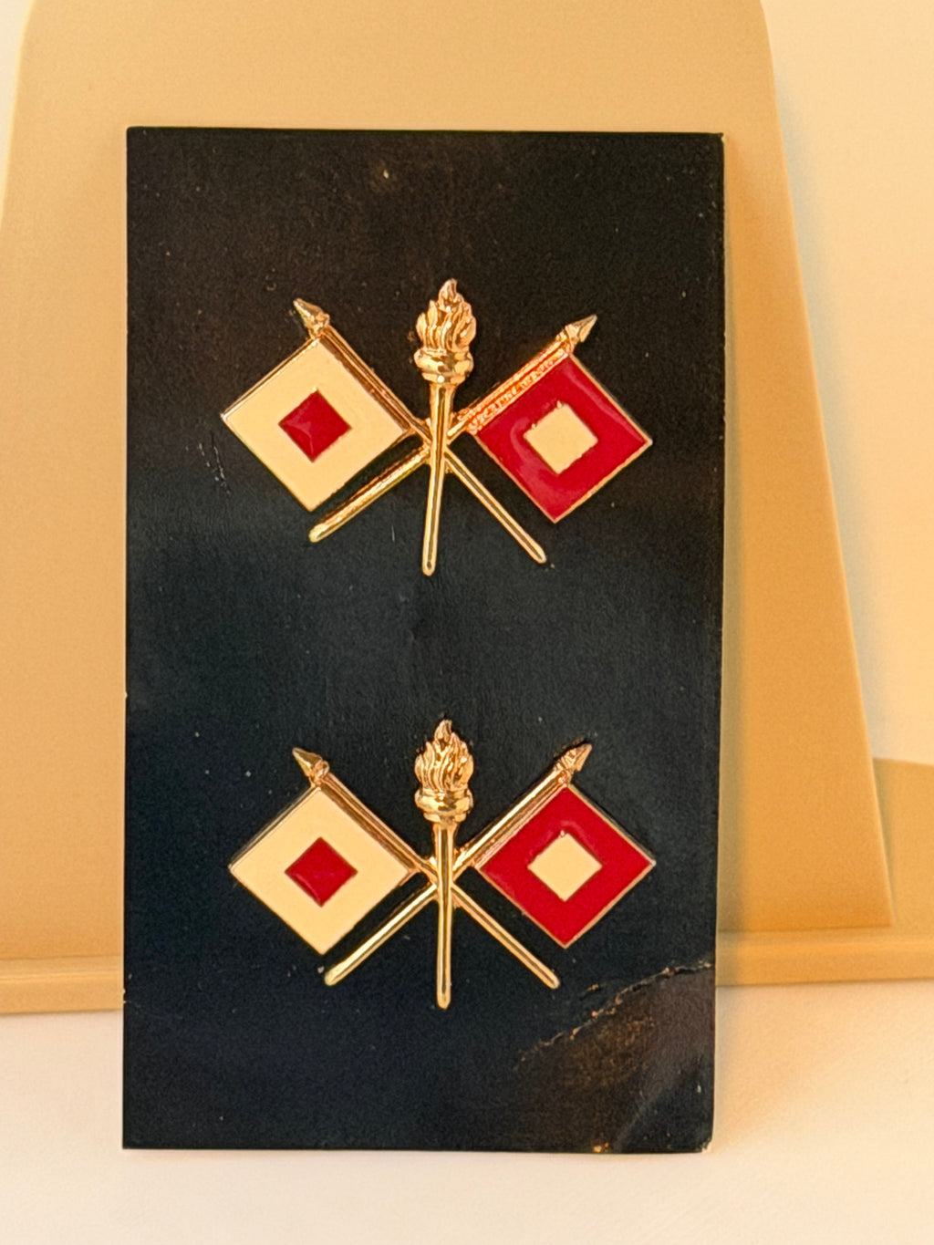 NOS U.S. Army Signal Corps Collar Disc Set on Original Card | No-Shine Insignia | Pair