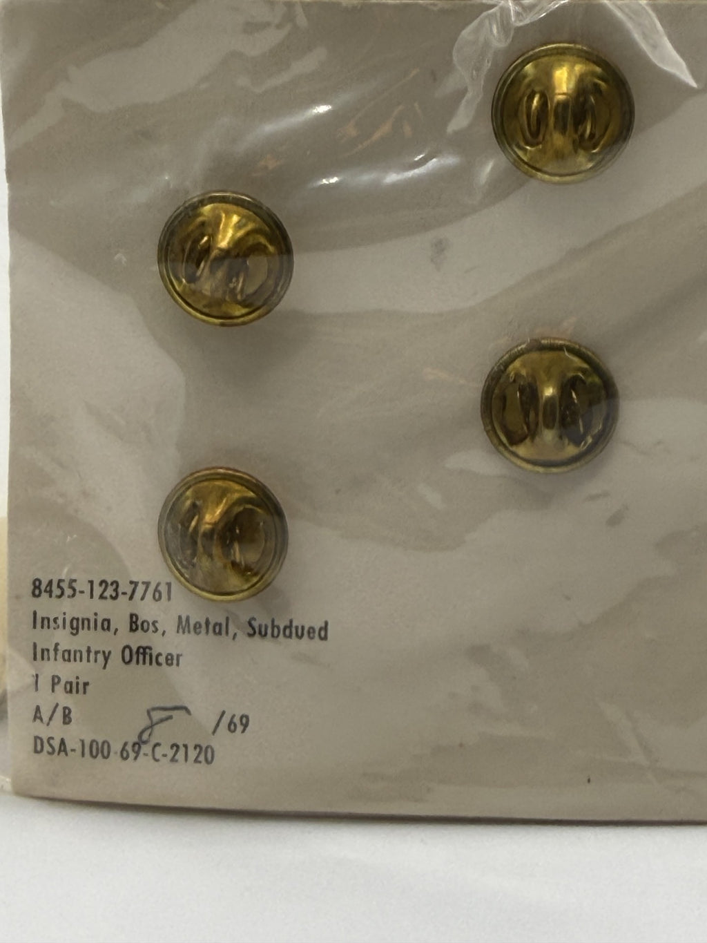 Vietnam Era U.S. Army Infantry Officer Subdued Insignia Pair | GEMSCO GI Marked | NOS Sealed 1969 Contract