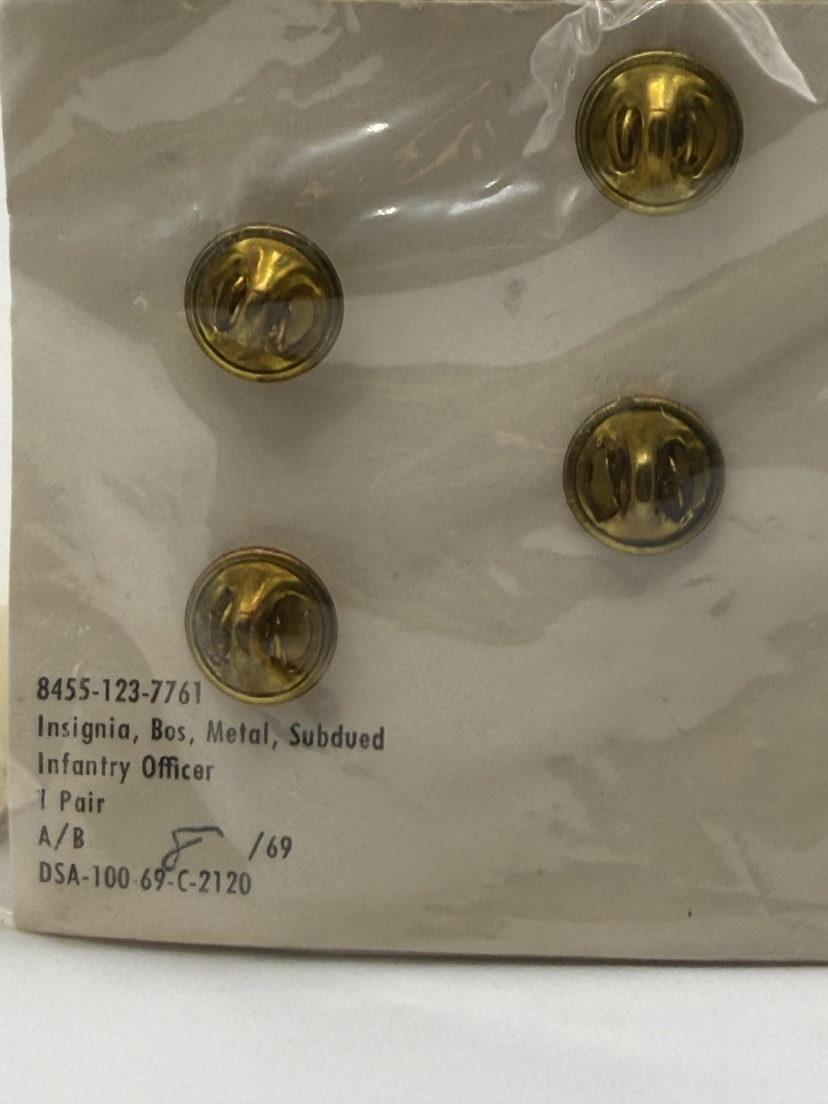 Vietnam Era U.S. Army Infantry Officer Subdued Insignia Pair | GEMSCO GI Marked | NOS Sealed 1969 Contract