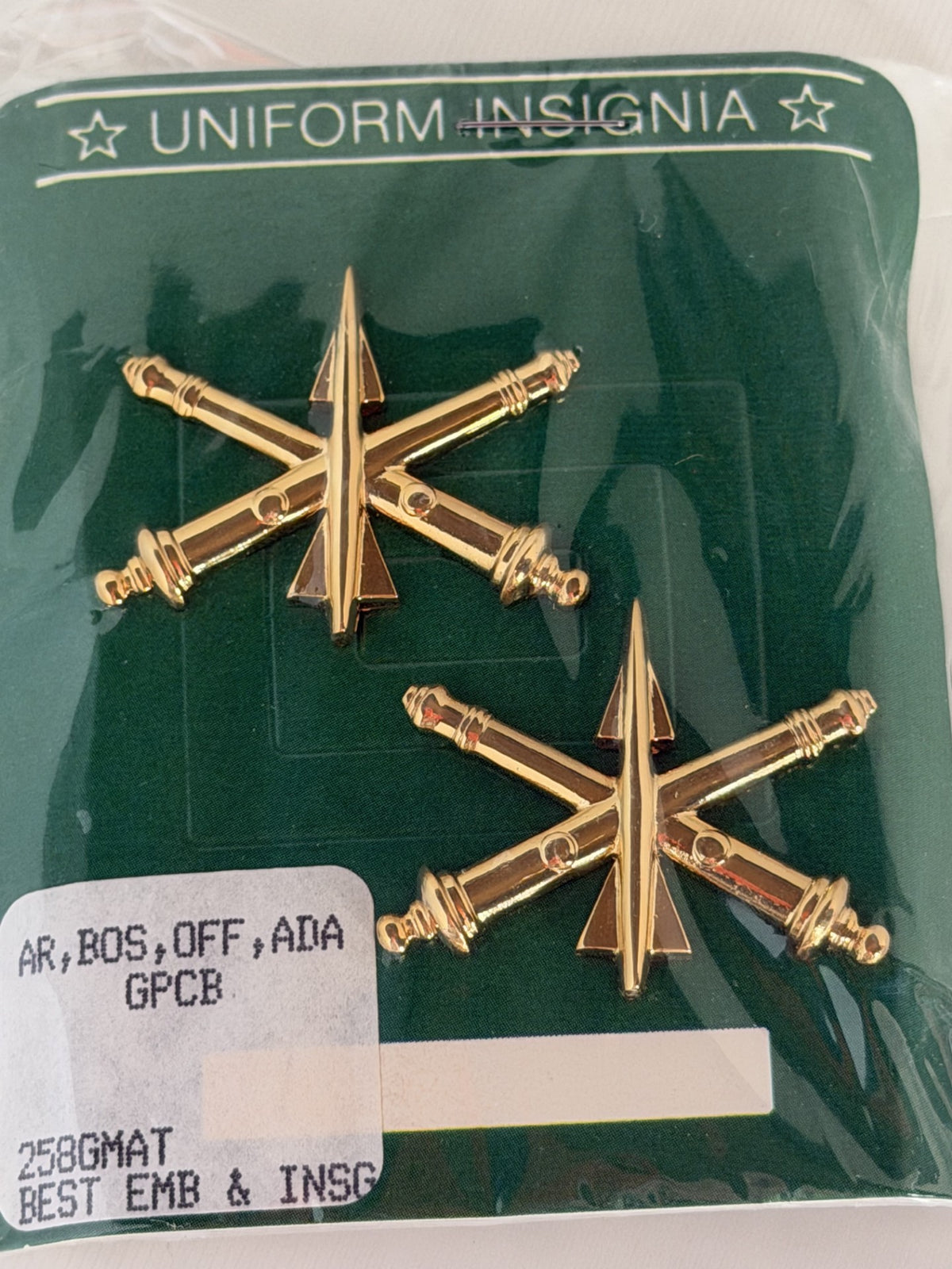 Army Air Defense Artillery Branch Insignia — Officer — BEST Emblem and Insignia — Astoria, NY